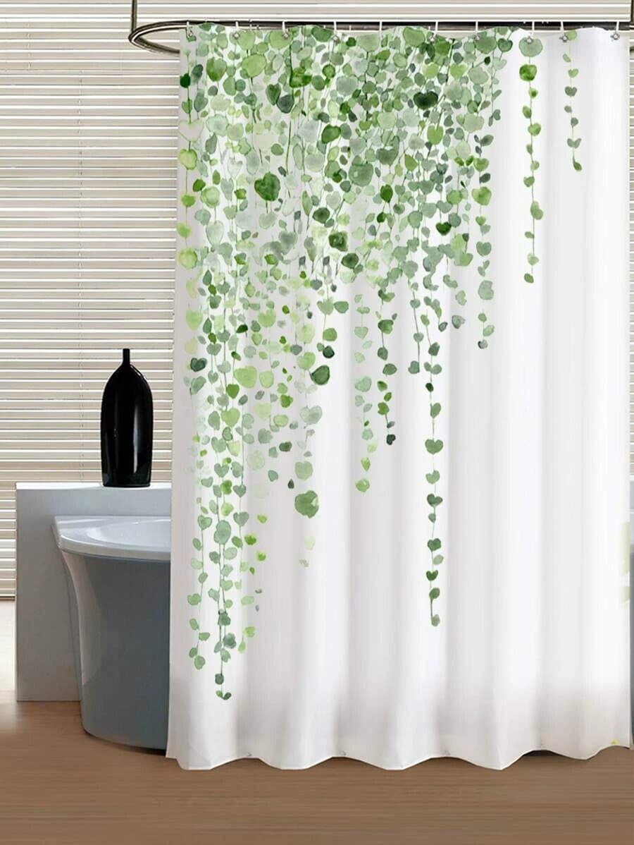 Eucalyptus Leaves Vine Print Shower Curtain For Greenery Bathroom Decor