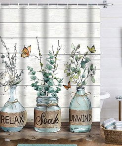 Eucalyptus Shower Curtain With Vintage Rustic Green Leaf And Barn Door Design - Add Some Serene Vibe To Your Bathroom