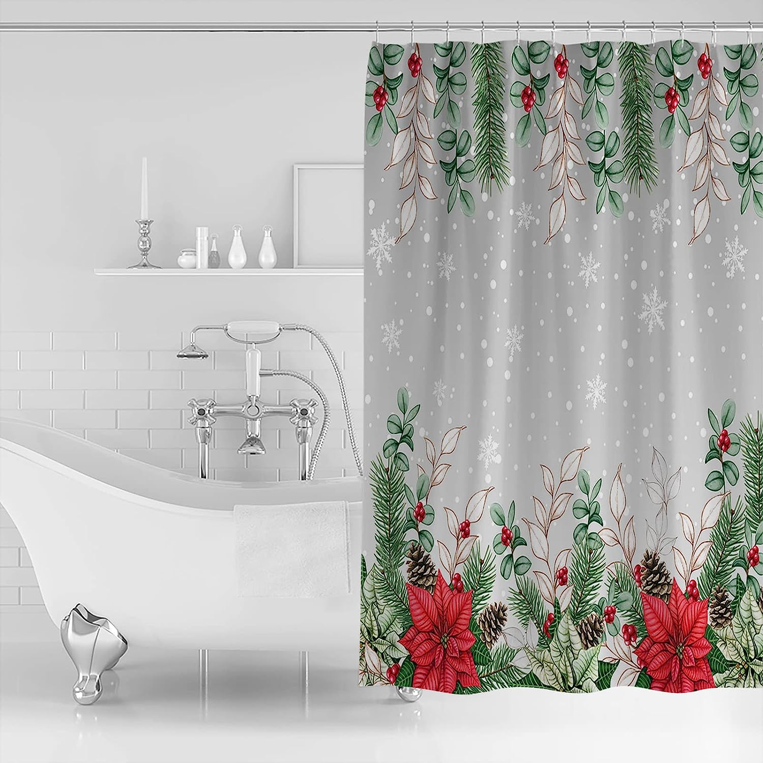 Eucalyptus Snowflake Shower Curtain For A Merry Christmas Celebration - Image 2
