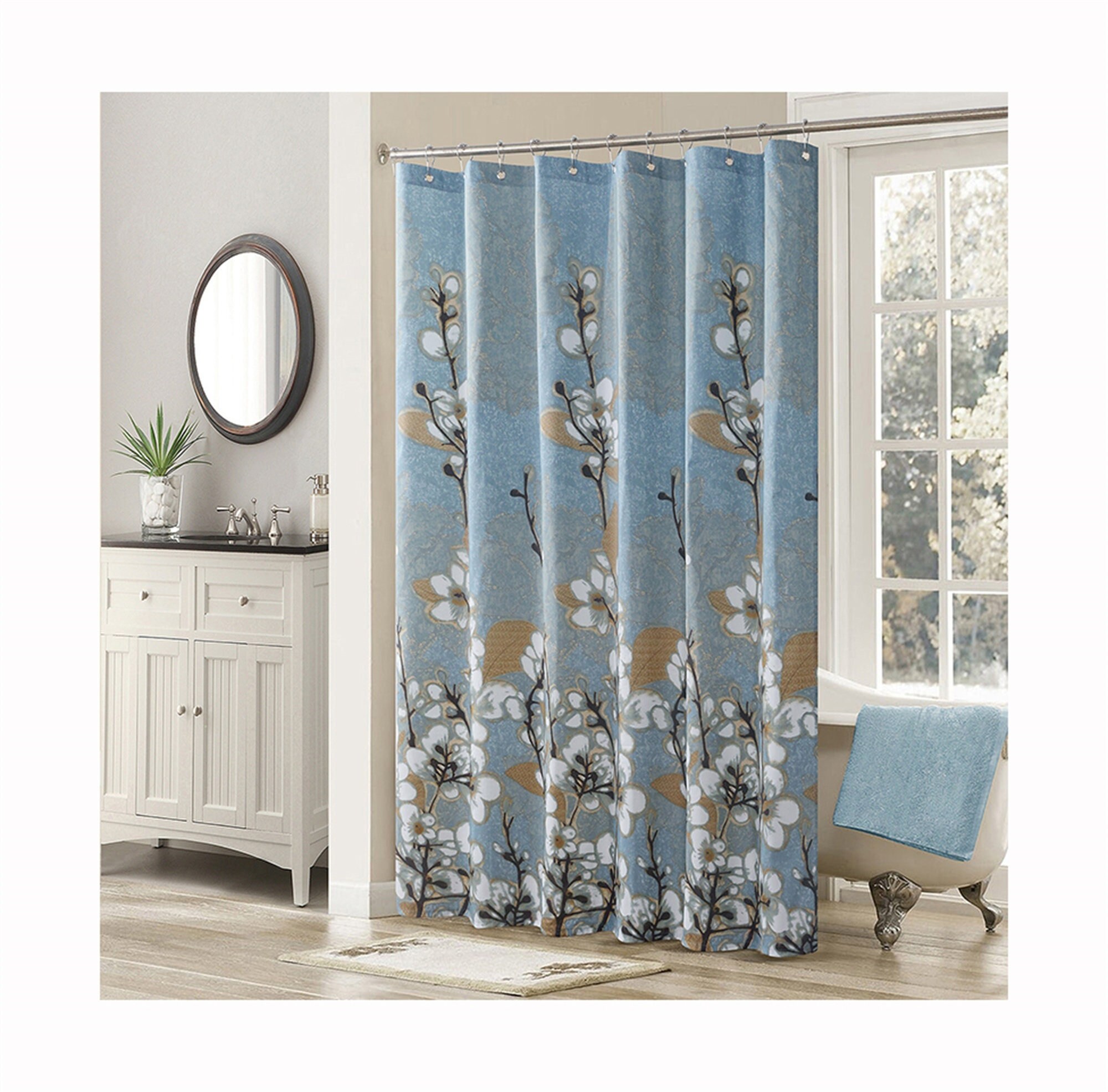 European Style Garden Shower Curtain Rustic Floral Waterproof Bathroom Divider