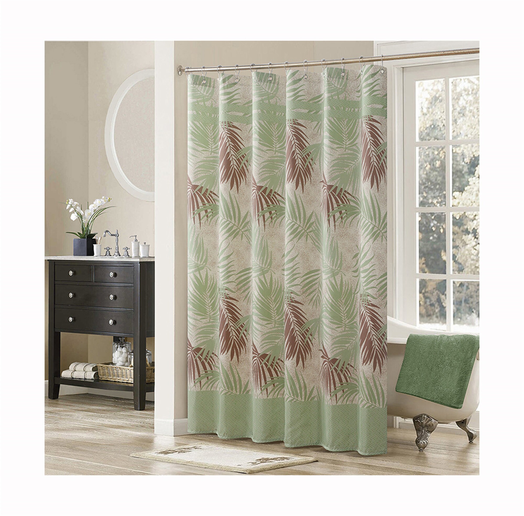 European Style Garden Shower Curtain Rustic Floral Waterproof Bathroom Divider