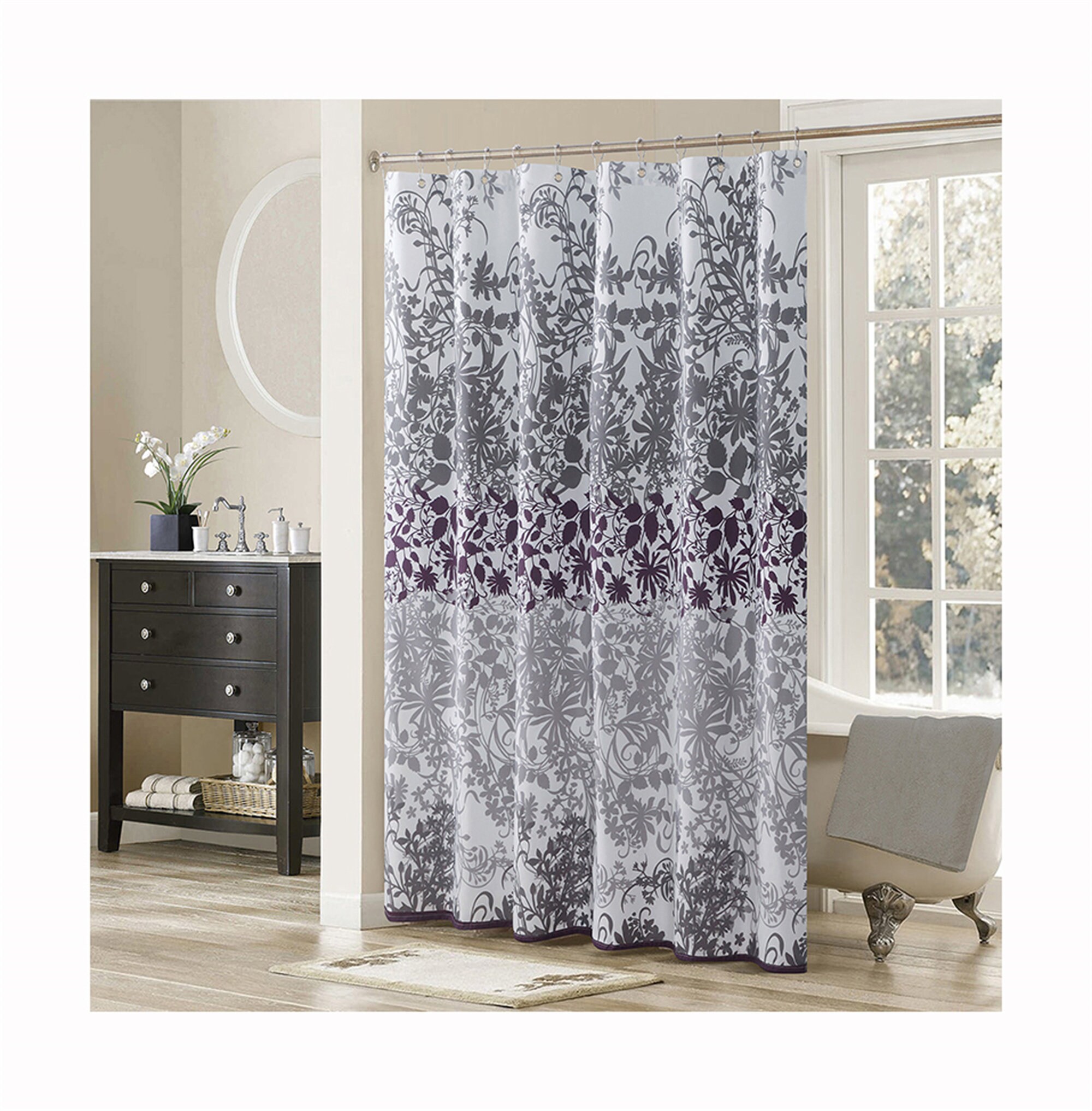European Style Garden Shower Curtain Rustic Floral Waterproof Bathroom Divider