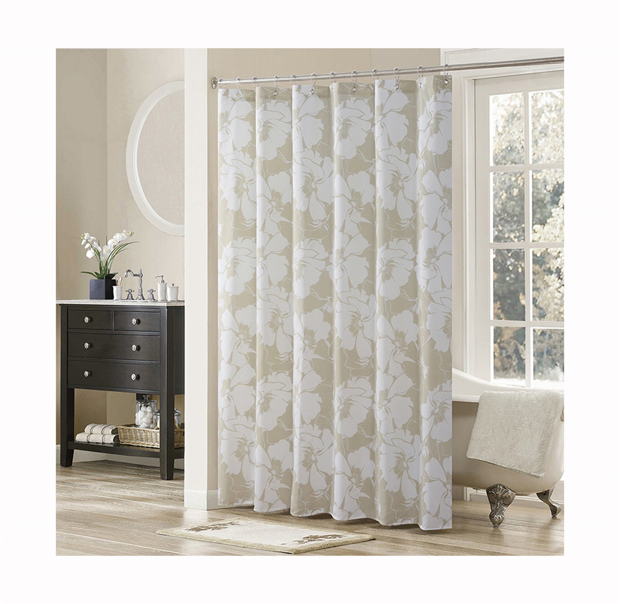 European Style Garden Shower Curtain Rustic Floral Waterproof Bathroom Divider