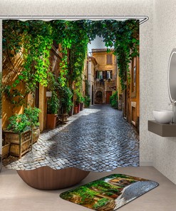 European Town Homestay Shower Curtain with Pastoral Style and Modern Garden Design for a Cozy Bathroom Decor