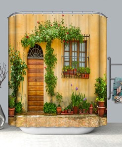 European Town Homestay Shower Curtain with Pastoral Style and Modern Garden Design for a Cozy Bathroom Decor