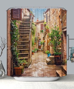 European Town Homestay Shower Curtain with Pastoral Style and Modern Garden Design for a Cozy Bathroom Decor