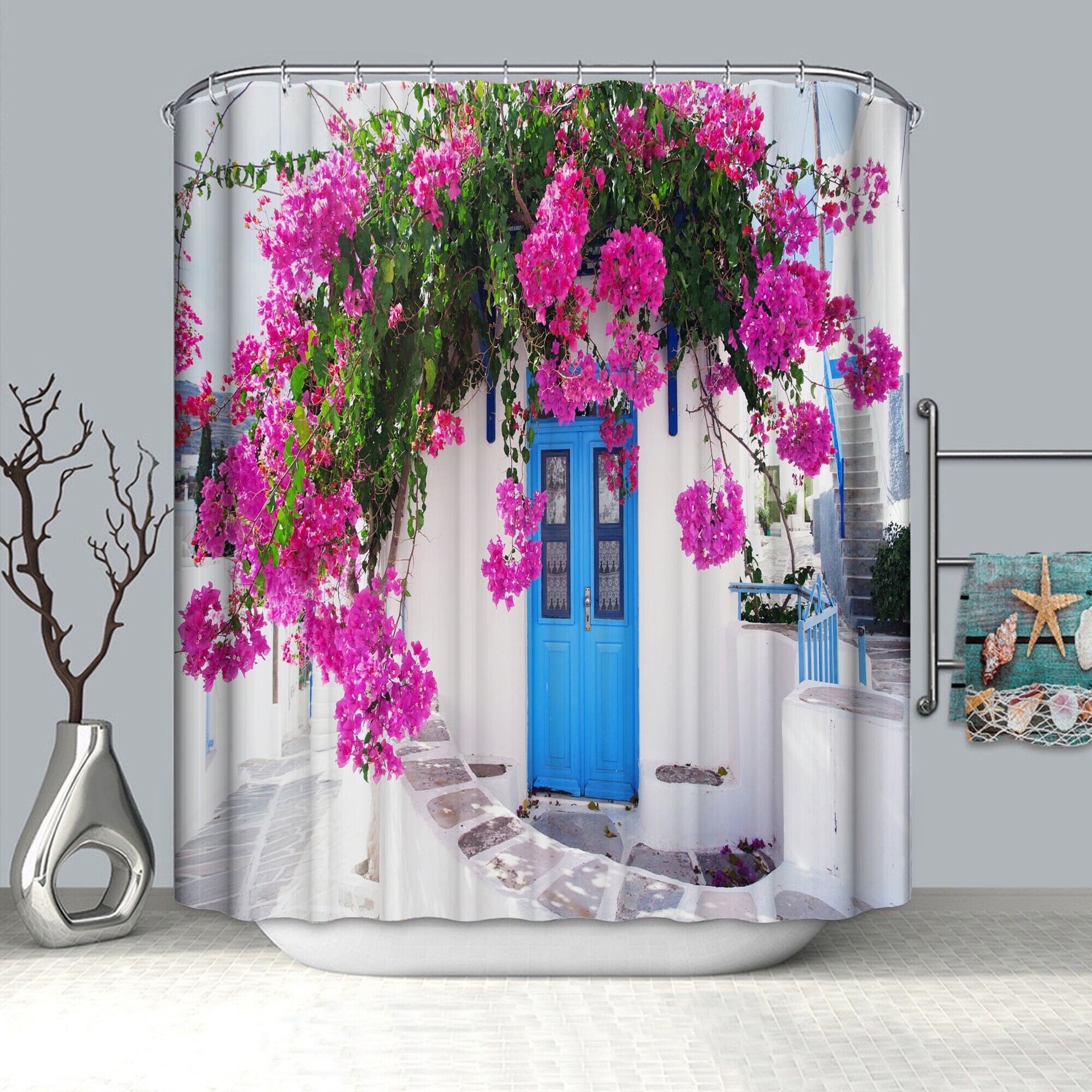 European Town Homestay Shower Curtain with Pastoral Style and Modern Garden Design for a Cozy Bathroom Decor