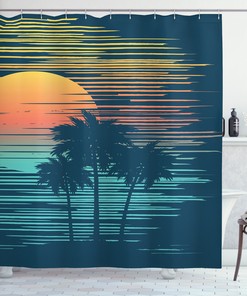 Evening Sky Sun Sea Island Party Shower Curtain For Beachy Bathroom Decor
