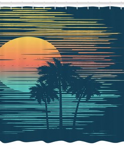 Evening Sky Sun Sea Island Party Shower Curtain For Beachy Bathroom Decor