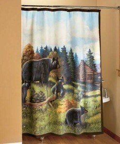 Evergreen Woodland Northwoods Cabin Shower Curtain With Black Bears In Black And White, Ideal For Any Cabin Bathroom