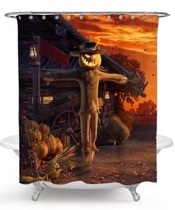 Evil Scarecrow Pumpkin Waterproof Shower Curtain For Spooky Bathroom Decor