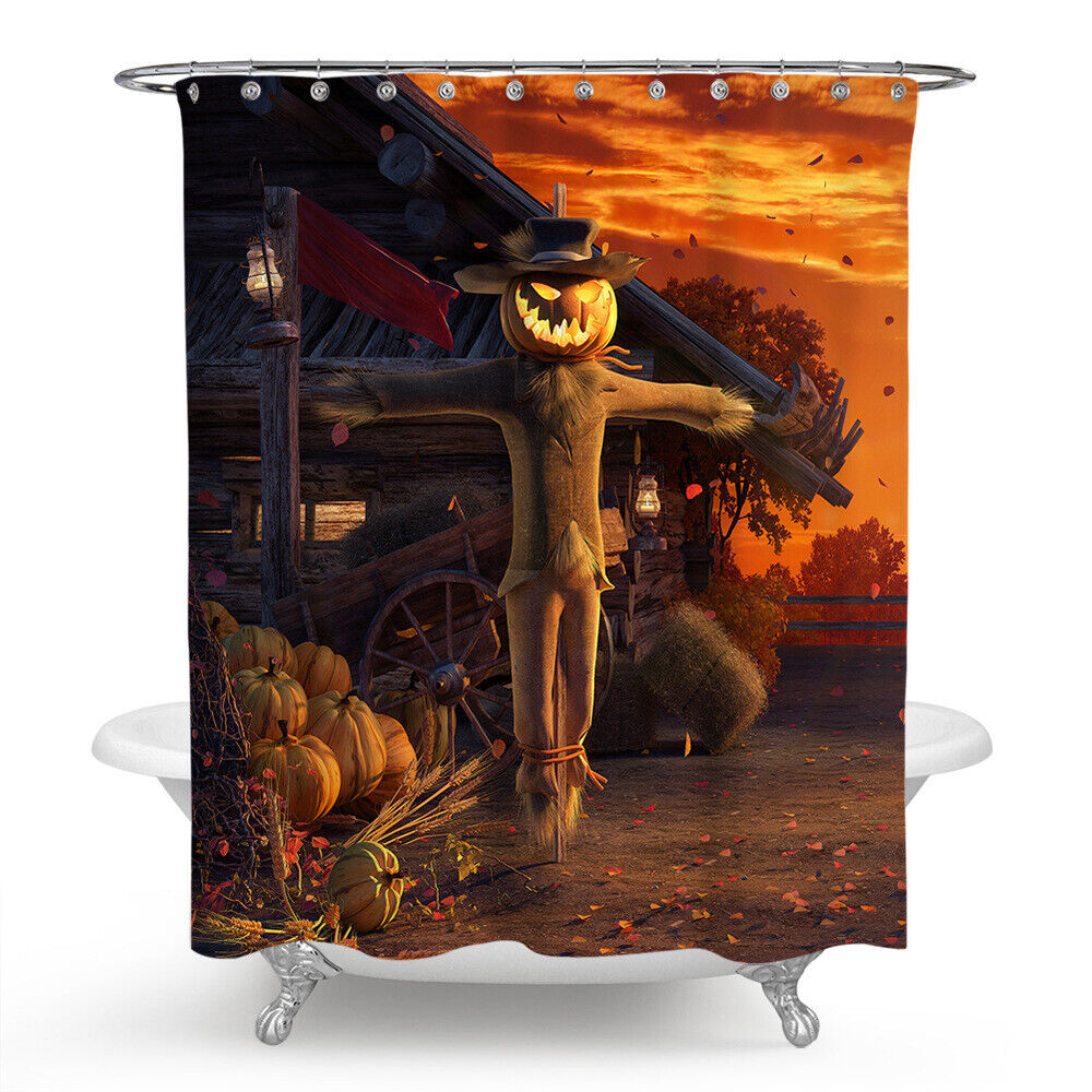 Evil Scarecrow Pumpkin Waterproof Shower Curtain For Spooky Bathroom Decor