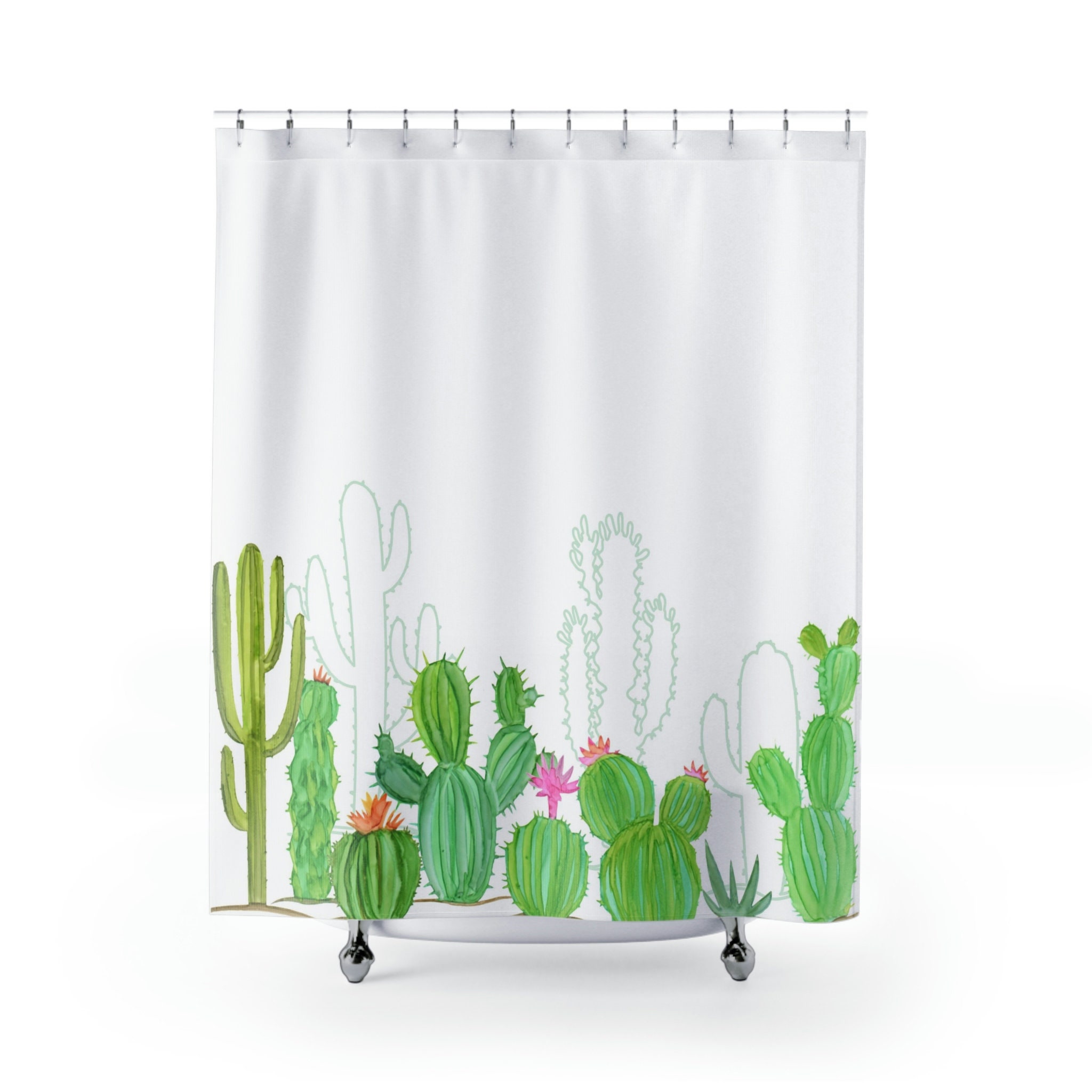 Exciting Cactus Shower Curtain Featuring Cactus And Plant Decor Art - Image 2