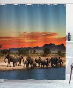 Exciting Elephant Shower Curtain With Africa Safari Wildlife Print For Your Bathroom