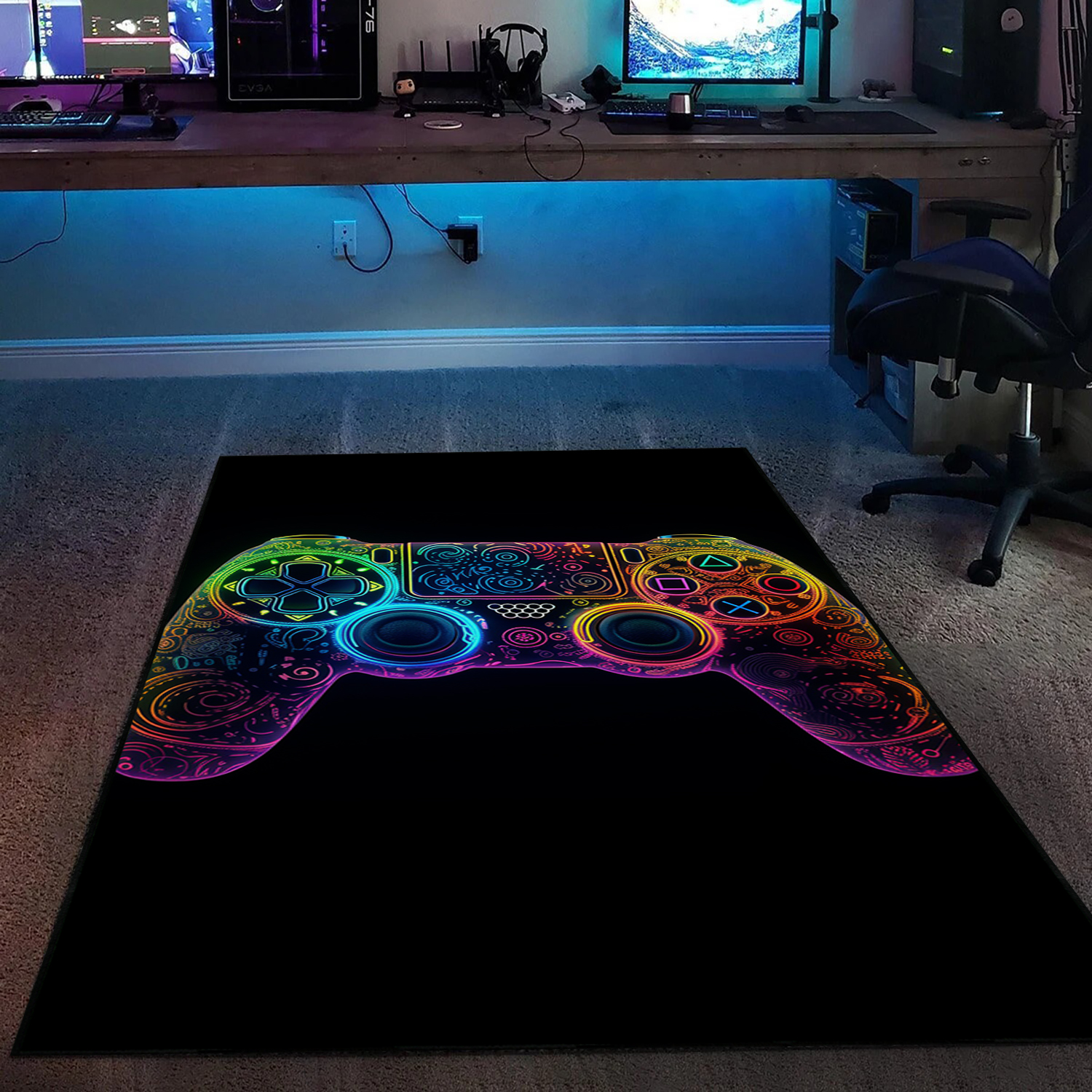 Exciting Teen Boys' Gaming Rugs with Game Controller Area Rugs for Game Room or Bedroom, Shufflezone Gaming Carpet