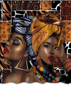 Exotic And Vibrant Black Girl African Woman Fabric Shower Curtain With Waterproof Washablees Brown