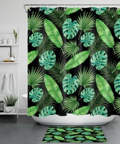 Exotic Banana Palm Leaf Tropical Shower Curtain for Summertime Bathrooms