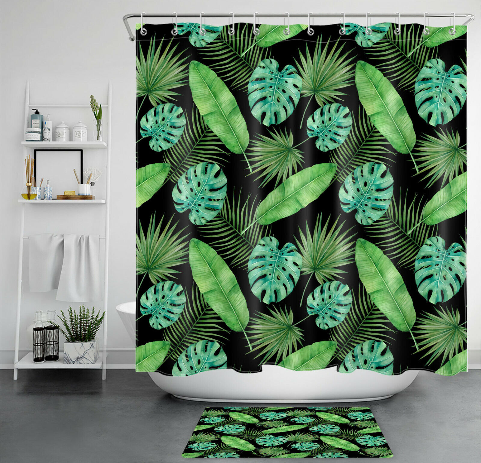 Exotic Banana Palm Leaf Tropical Shower Curtain for Summertime Bathrooms