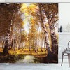 Exotic Birch Forest Jungle Shower Curtain in Autumn Scenery Orange 
