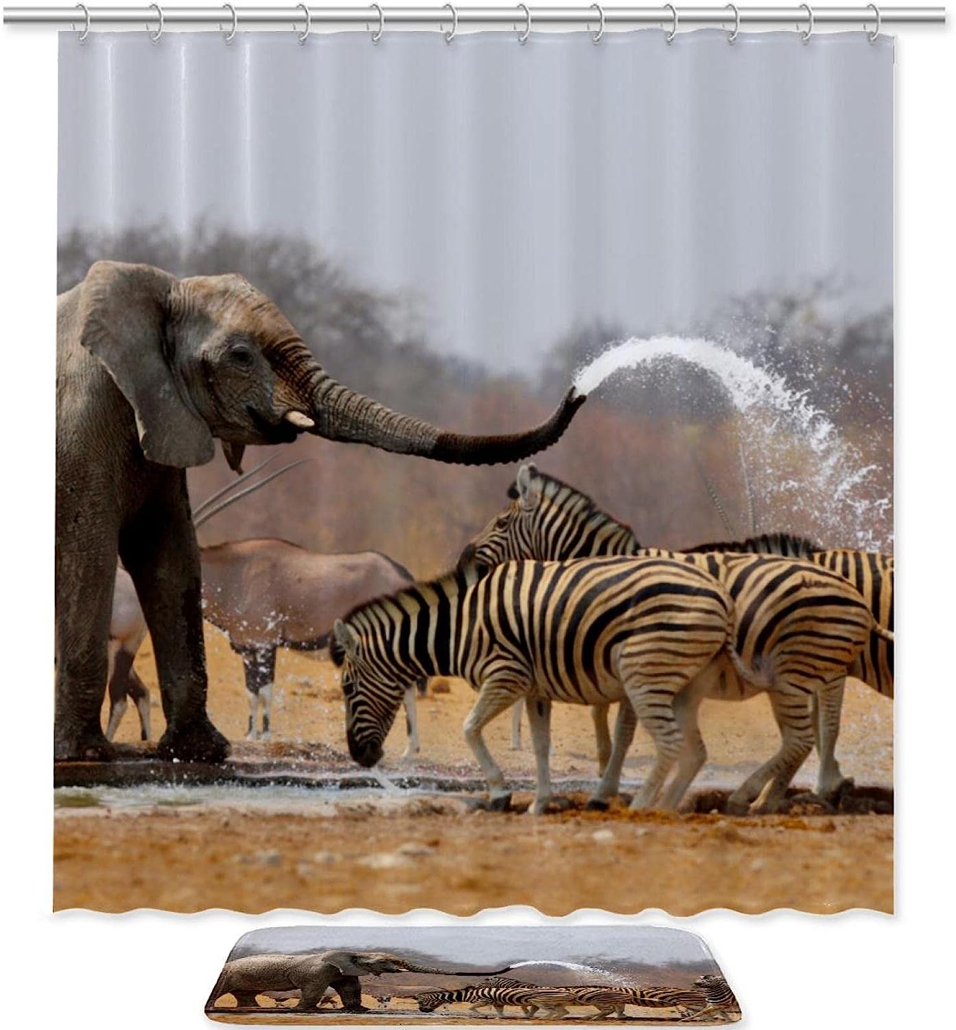 Exotic Elephant Zebras Giraffe Print Shower Curtain - Create A Safari Atmosphere