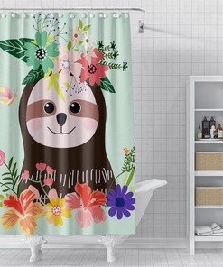 Exotic Hibiscus Sloth Shower Curtain For Jungle-Inspired Bathroom Decor