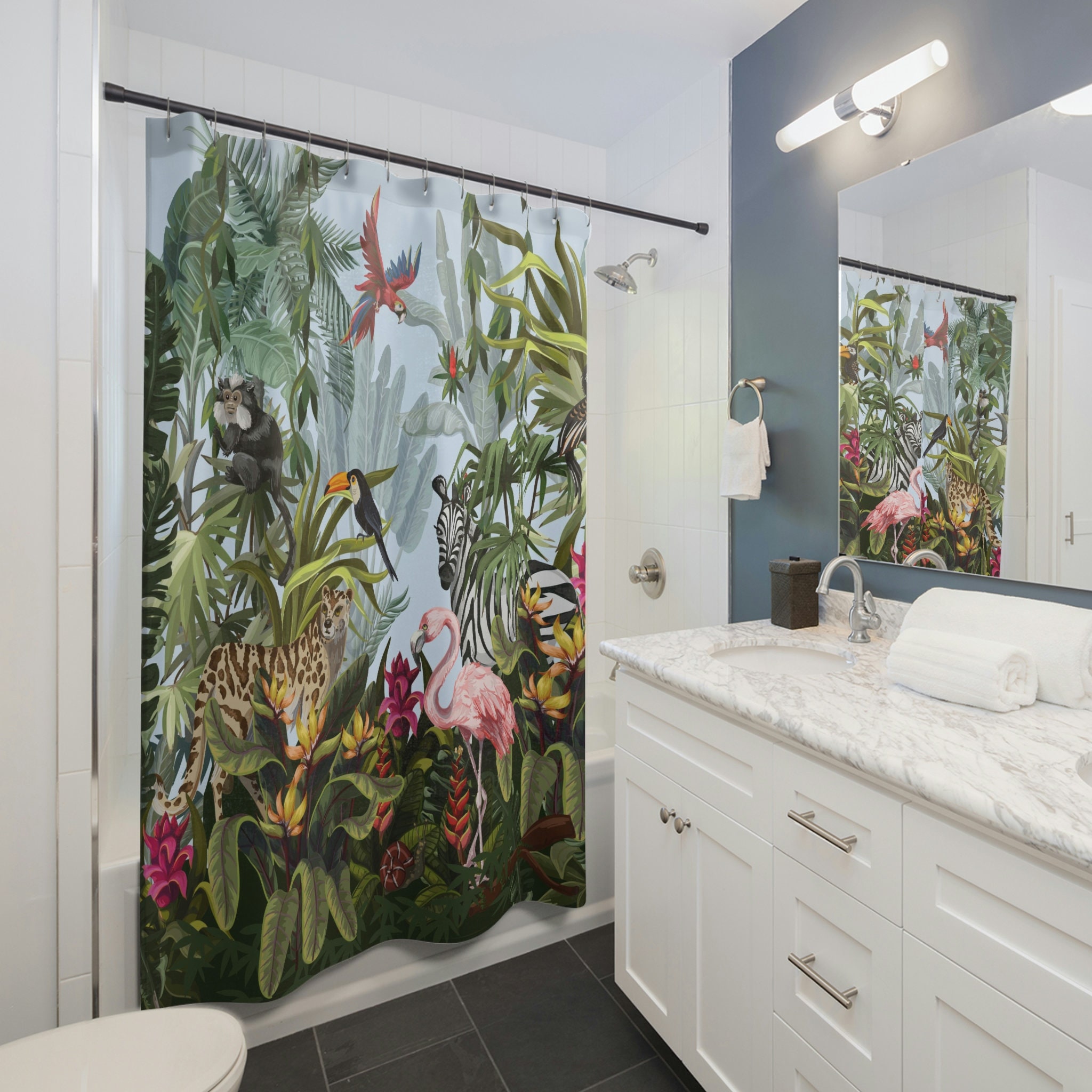 Exotic Jungle Theme Shower Curtain for Beautiful Bathroom Decor