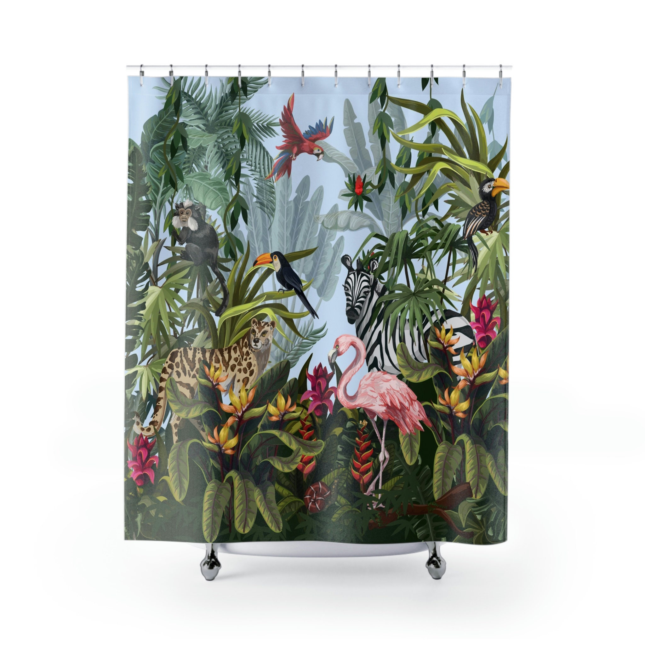 Exotic Jungle Theme Shower Curtain for Beautiful Bathroom Decor