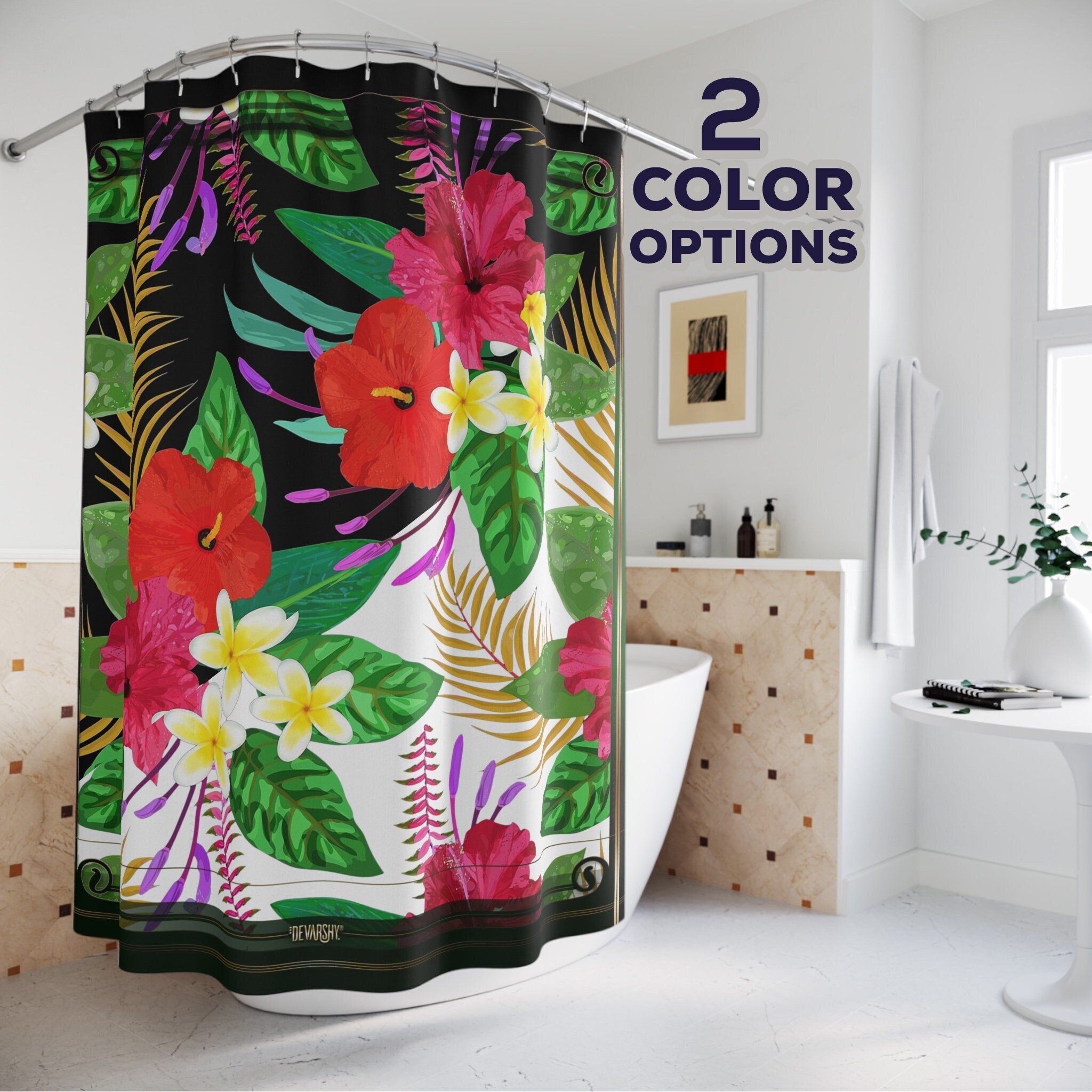 Exotic Leaves: Tropical Print Shower Curtain for Lush Bathroom Decor