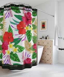 Exotic Leaves: Tropical Print Shower Curtain for Lush Bathroom Decor
