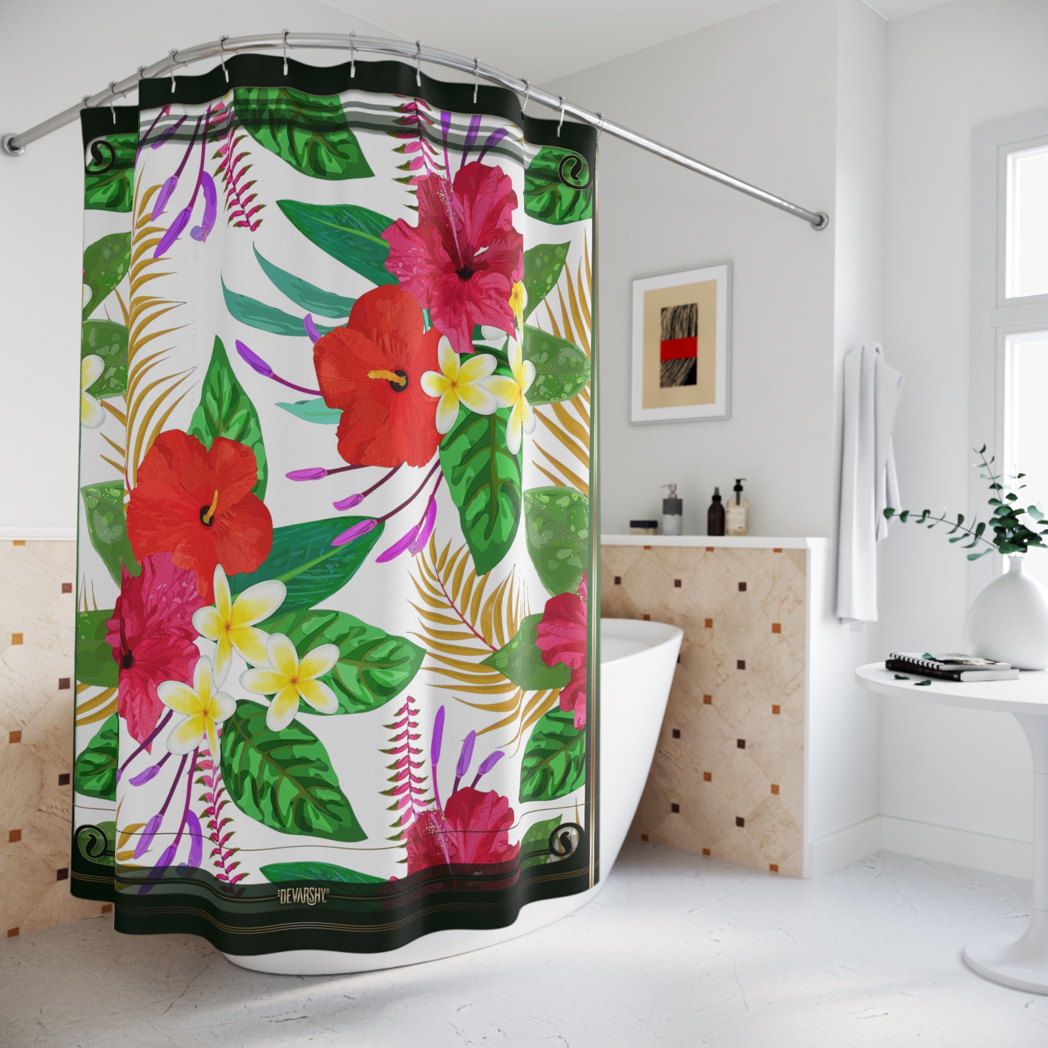 Exotic Leaves: Tropical Print Shower Curtain for Lush Bathroom Decor