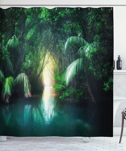 Exotic Mangrove Rainforest Lake Jungle Shower Curtain for Vibrant Bathroom Decor 