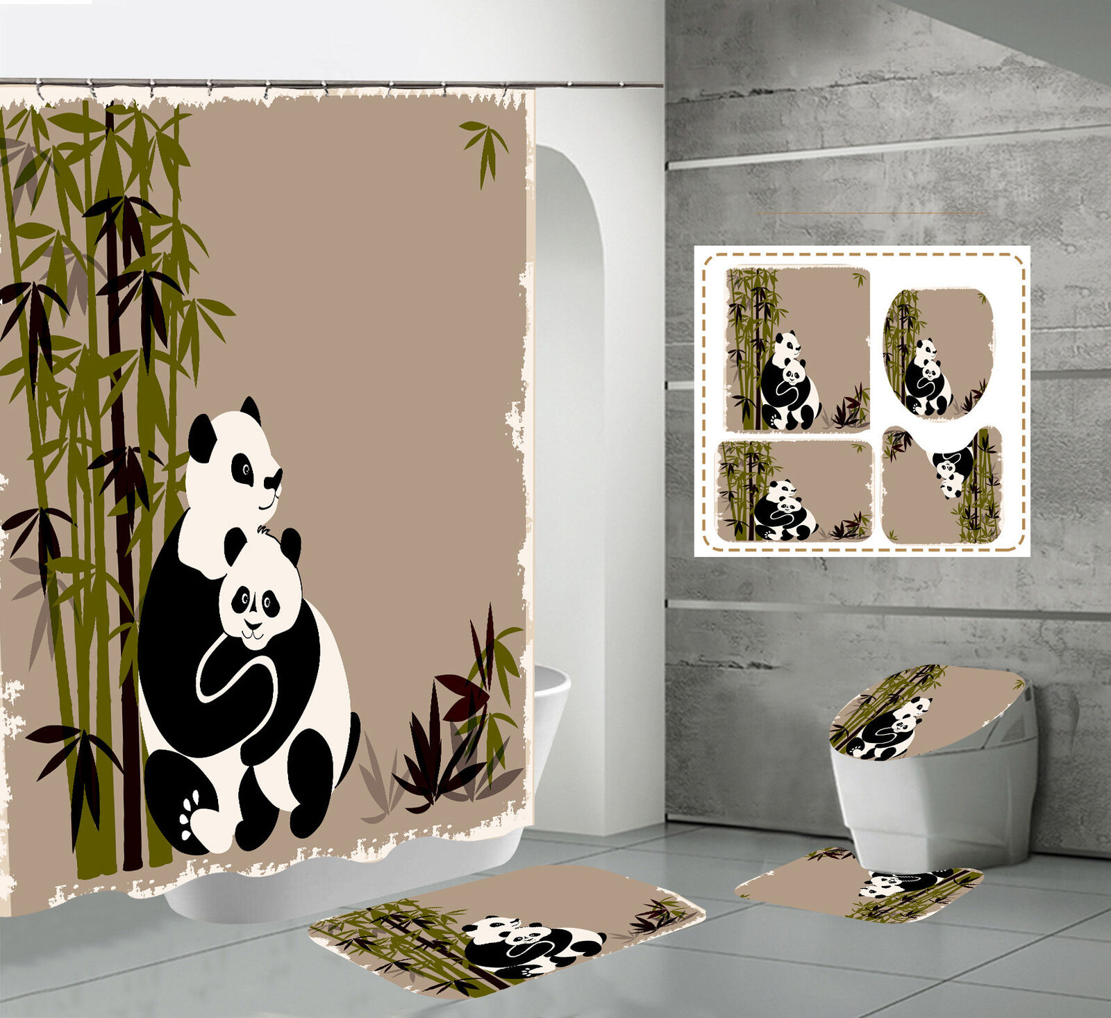 Exotic Panda Bamboo Animals Print Shower Curtain for Bathroom