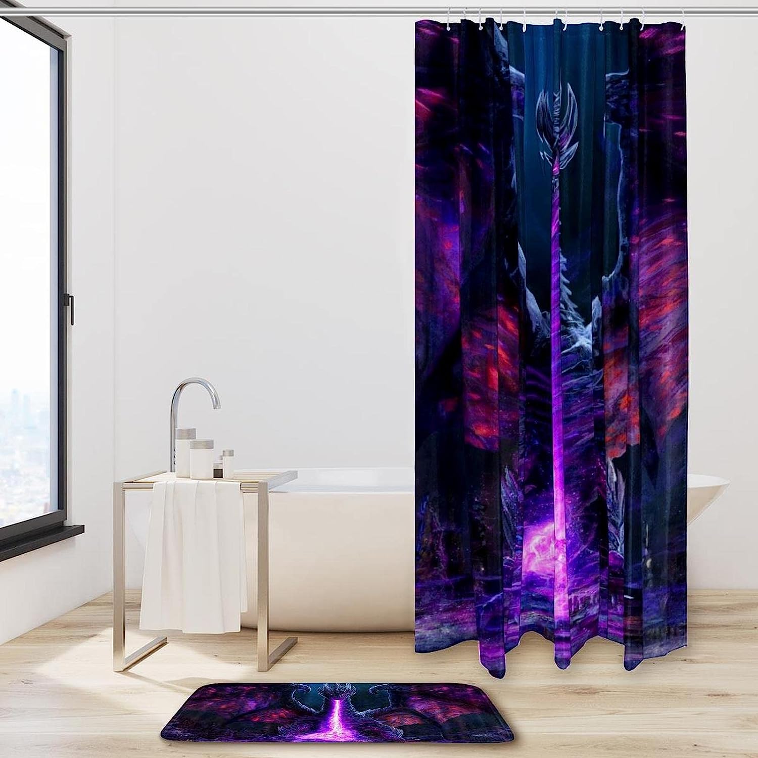 Exotic Purple Dragon on Waterproof Bathroom Shower Curtain