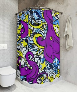 Exotic Shower Curtain with Purple Octopus AI Art Design Print
