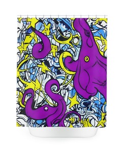 Exotic Shower Curtain with Purple Octopus AI Art Design Print