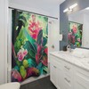 Exotic Shower Curtain with Tropical Flowers and Weeping Green Leaves