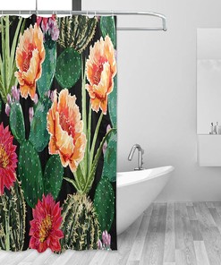 Exotic Tropical Cactus Print Shower Curtain for Bathroom Decor