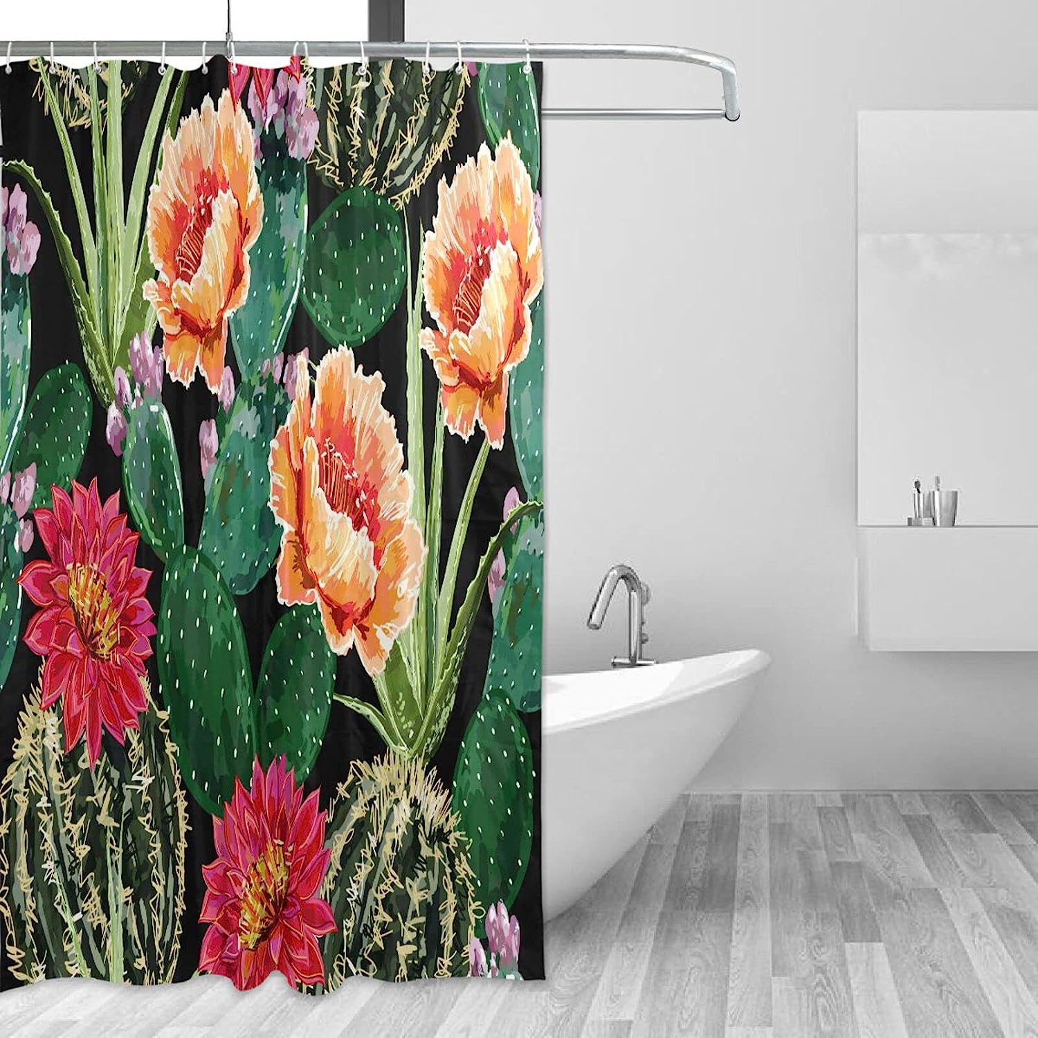 Exotic Tropical Cactus Print Shower Curtain for Bathroom Decor