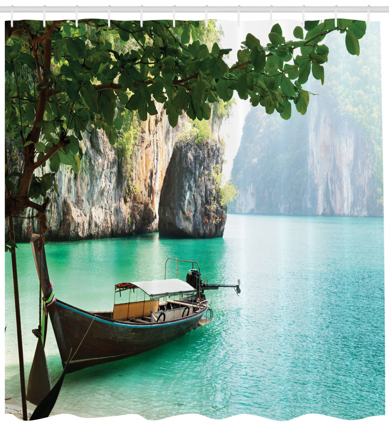 Exotic World Landscape Shore Shower Curtain: Tropical Bath Decorr - Image 2