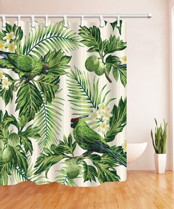 Exotic and Beautiful Parrot in Palm Tree Bathroom Shower Curtain Fabric for Colorful Bathroom Decor