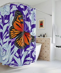 Experience Art with Monarch Butterfly Design Print Shower Curtain in Purple - Modern Bathroom Decor 