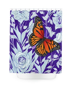 Experience Art with Monarch Butterfly Design Print Shower Curtain in Purple - Modern Bathroom Decor