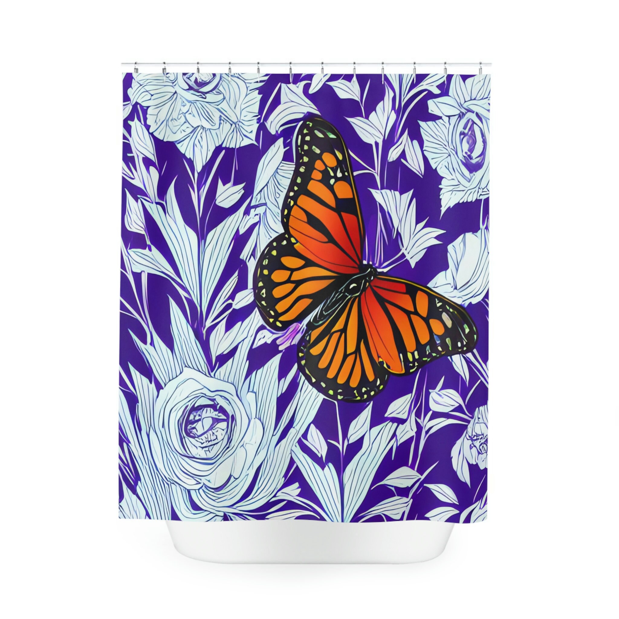 Experience Art with Monarch Butterfly Design Print Shower Curtain in Purple - Modern Bathroom Decor