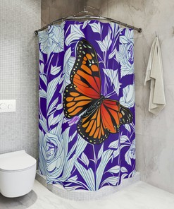 Experience Art with Monarch Butterfly Design Print Shower Curtain in Purple - Modern Bathroom Decor