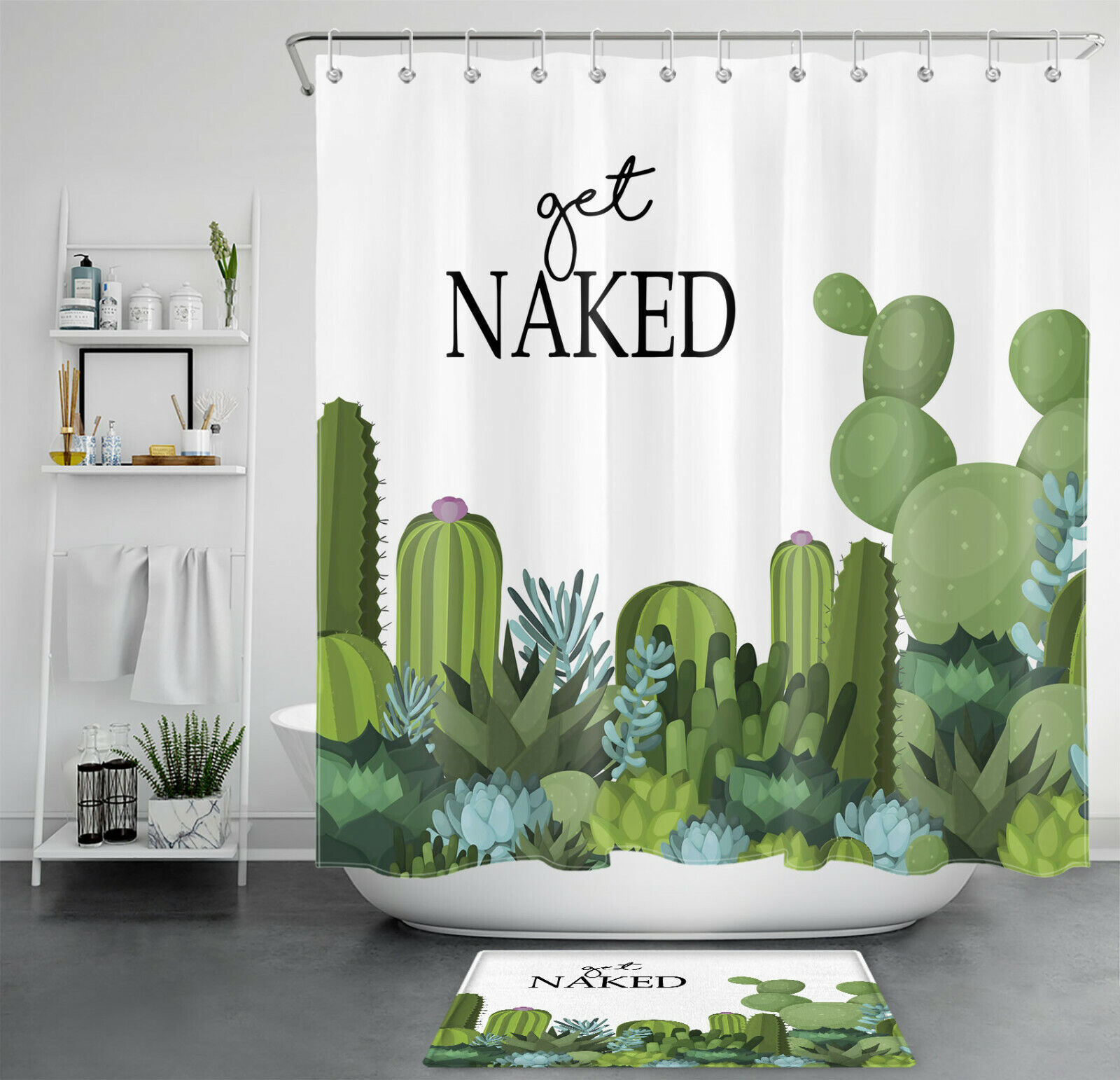 Experience The Desert Vibe With Tropical Green Succulent Plants Shower Curtain