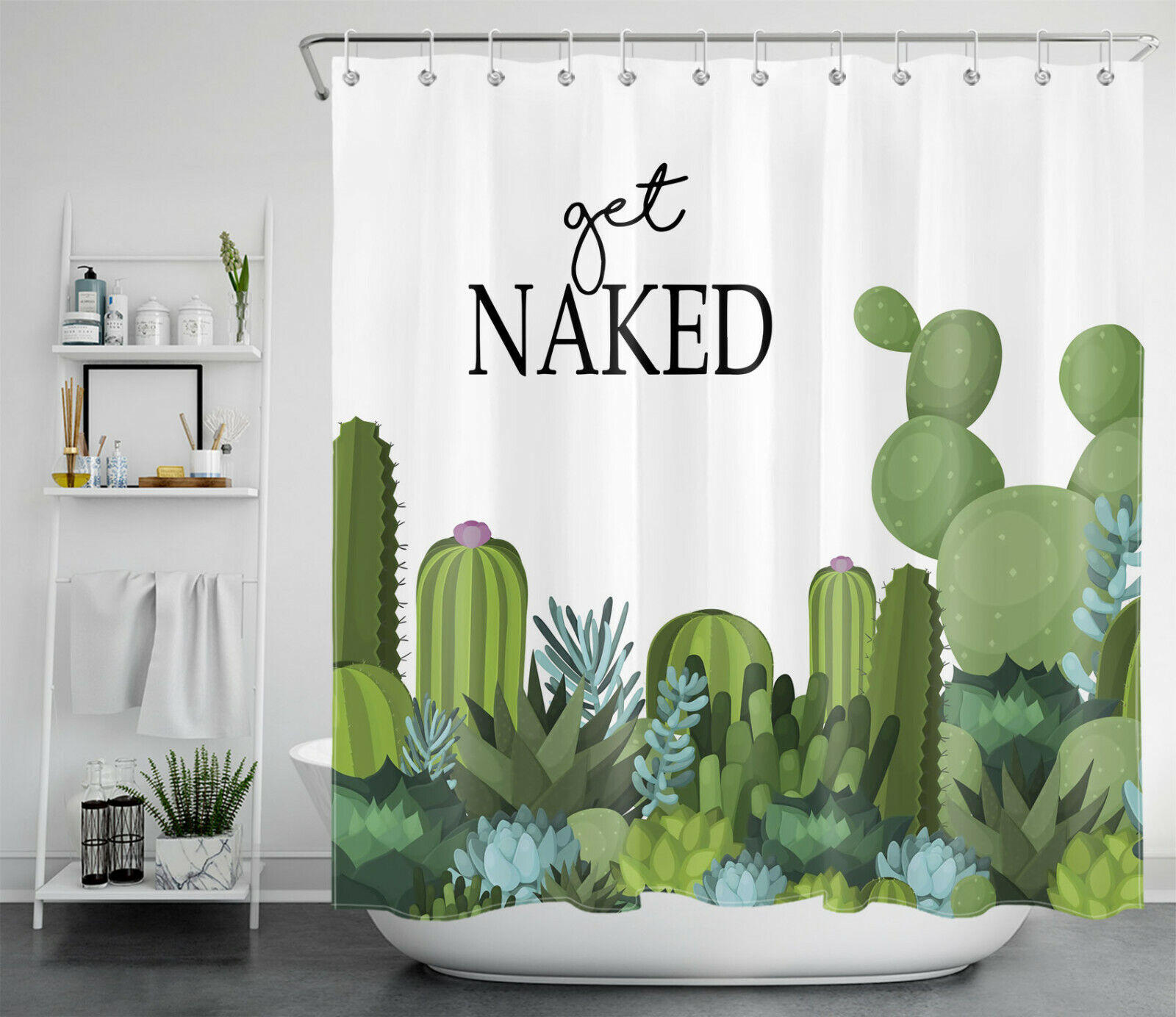 Experience The Desert Vibe With Tropical Green Succulent Plants Shower Curtain - Image 2