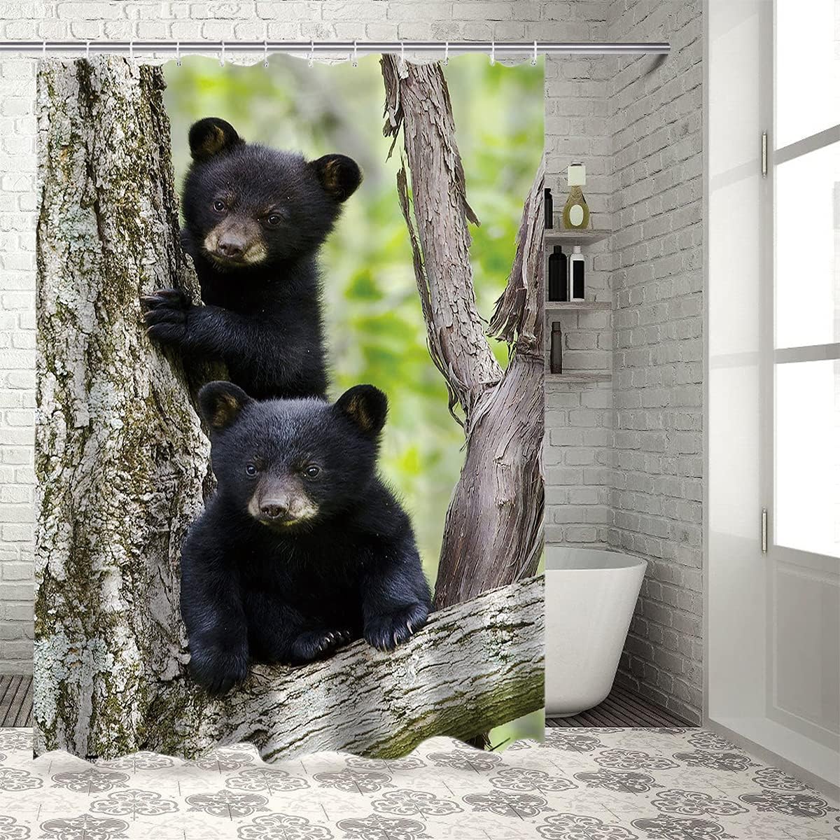 Experience The Serenity Of Forest With Black Bear Family Shower Curtain - Image 2