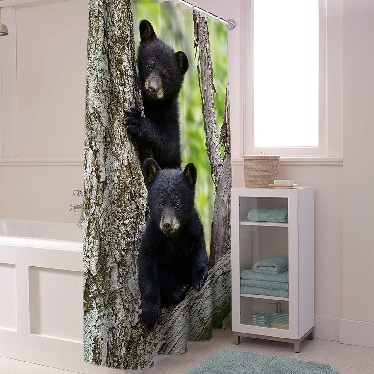 Experience The Serenity Of Forest With Black Bear Family Shower Curtain - Image 4
