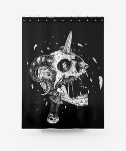 Exploding Demon Skull Dagger Fabric Shower Curtain - Gothic Skull Bathroom Decor