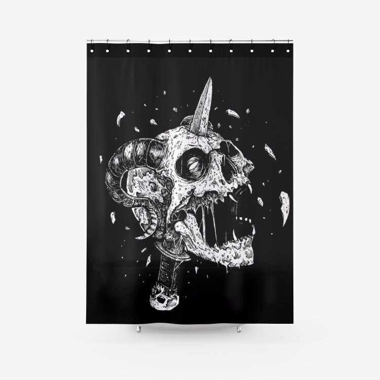 Exploding Demon Skull Dagger Fabric Shower Curtain - Gothic Skull Bathroom Decor
